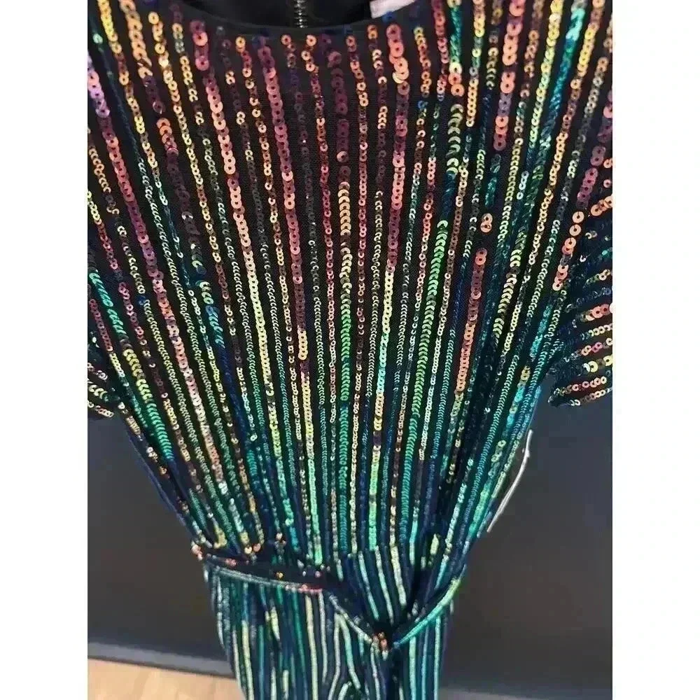 GB Girls Multicolor Rainbow Stripe Sequin Midi Dress - Picture 2 of 10